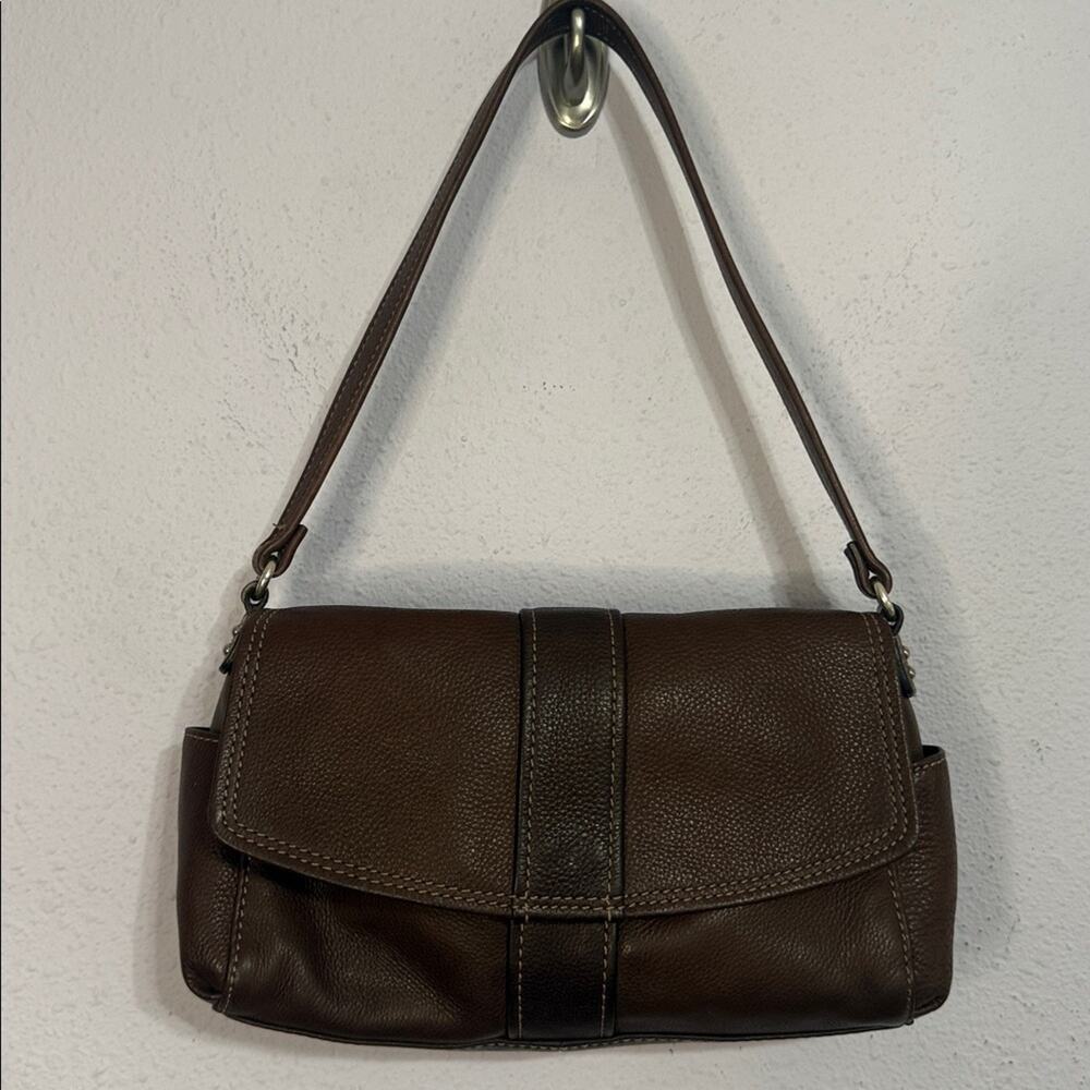 Vintage Fossil Women Brown Pebbled Leather Classic Shoulder Bag